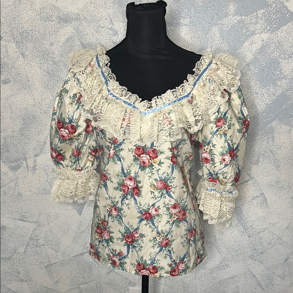 Vintage Call It Fancy Beige Floral Crew Neck size size 14 - Picture 1 of 8